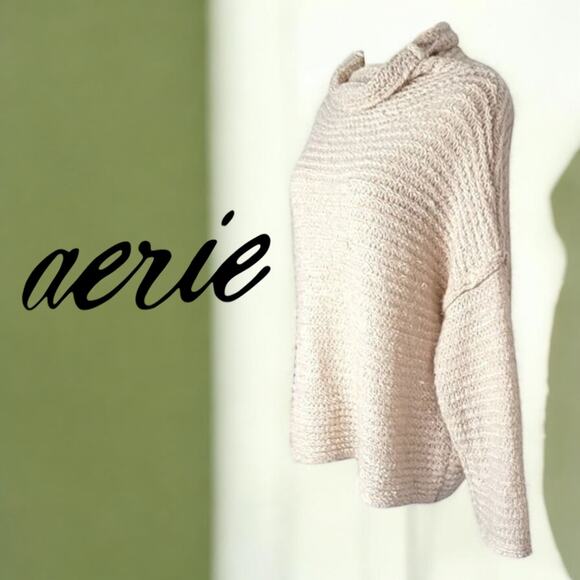 Aerie Open Knit Sweater Cowl Neck Cream Size‎ XL Extra Large Womens Long Sleeve - Picture 1 of 9